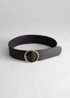 Other Stories Circle Buckle Leather Belt - Black