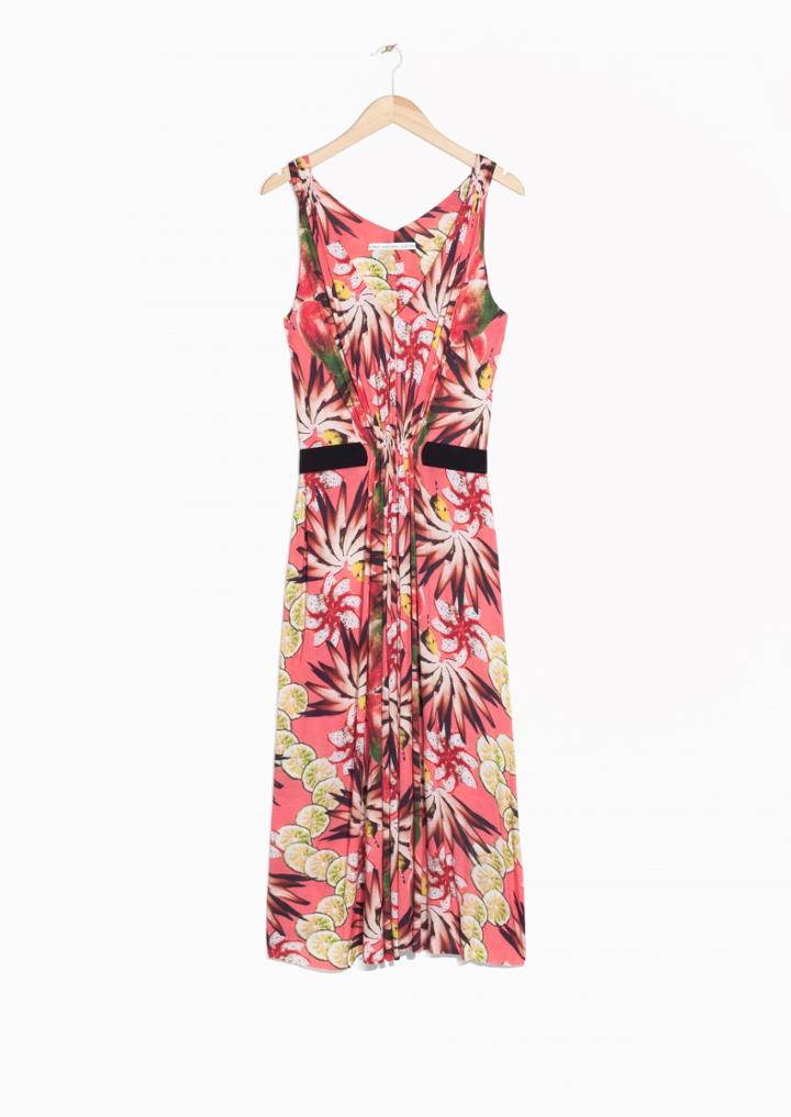 Other Stories Tropical Print Midi Viscose Dress