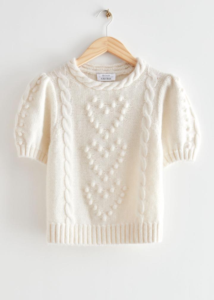 Other Stories Merino Cable Knit Sweater - White