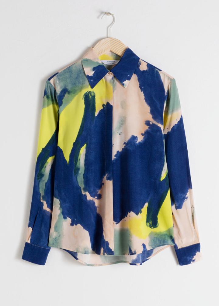 Other Stories Watercolour Button Up Shirt - Blue