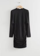 Other Stories Ruched Padded Shoulder Mini Dress - Black