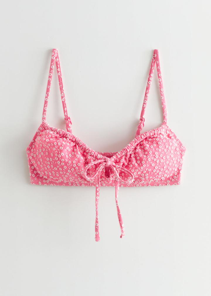 Other Stories Floral Jacquard Bikini Top - Pink