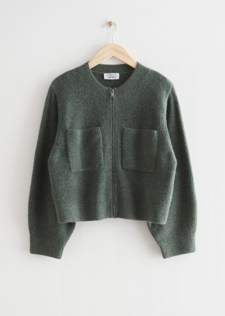 Other Stories Knitted Zip Cardigan - Green