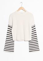 Other Stories Striped Flare Sleeve Sweater - White
