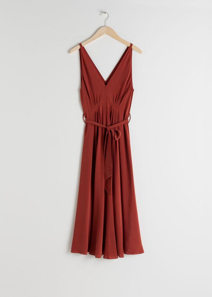 Other Stories Belted Silk Midi Dress - Red