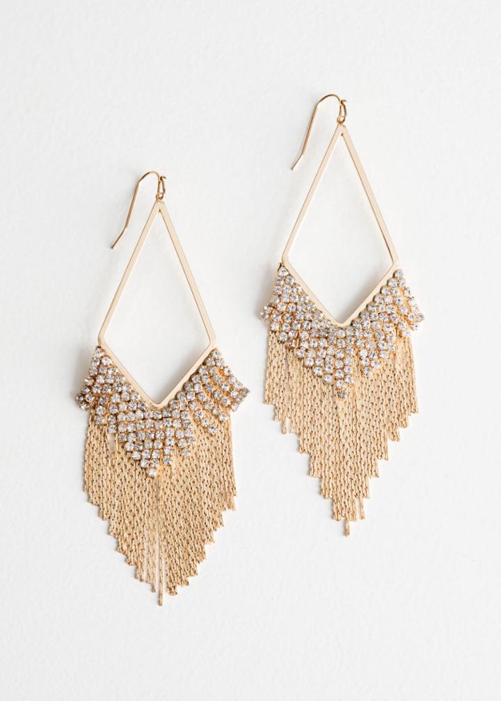 Other Stories Rhinestone Fringe Hanging Earrings - White