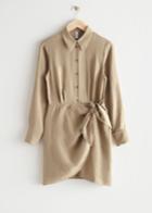 Other Stories Buttoned Mini Wrap Dress - Beige