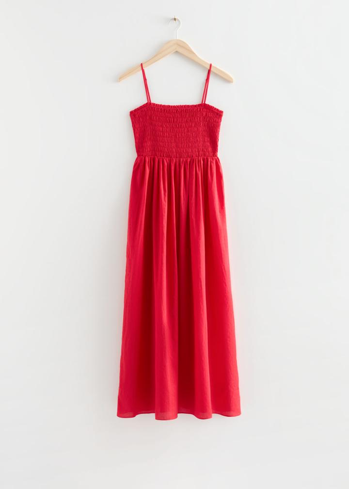 Other Stories Smocked Strappy Maxi Dress - Red