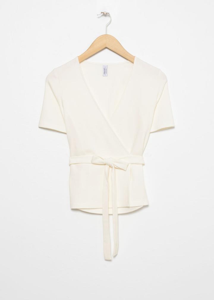 Other Stories Ribbed Wrap Top - White