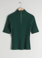 Other Stories Stretch Cotton Zippered Turtleneck - Green