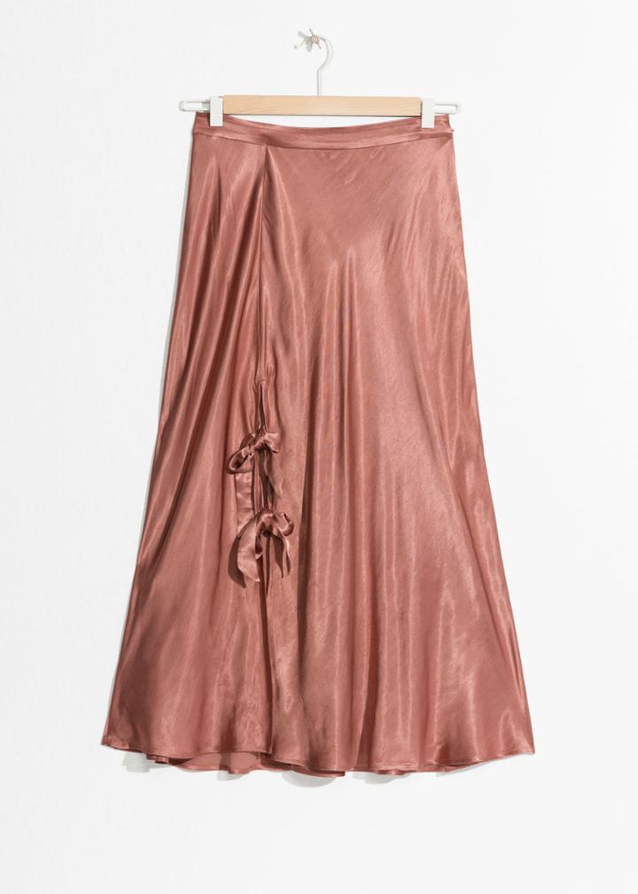 Other Stories Duo Bow Slit Midi Skirt - Red