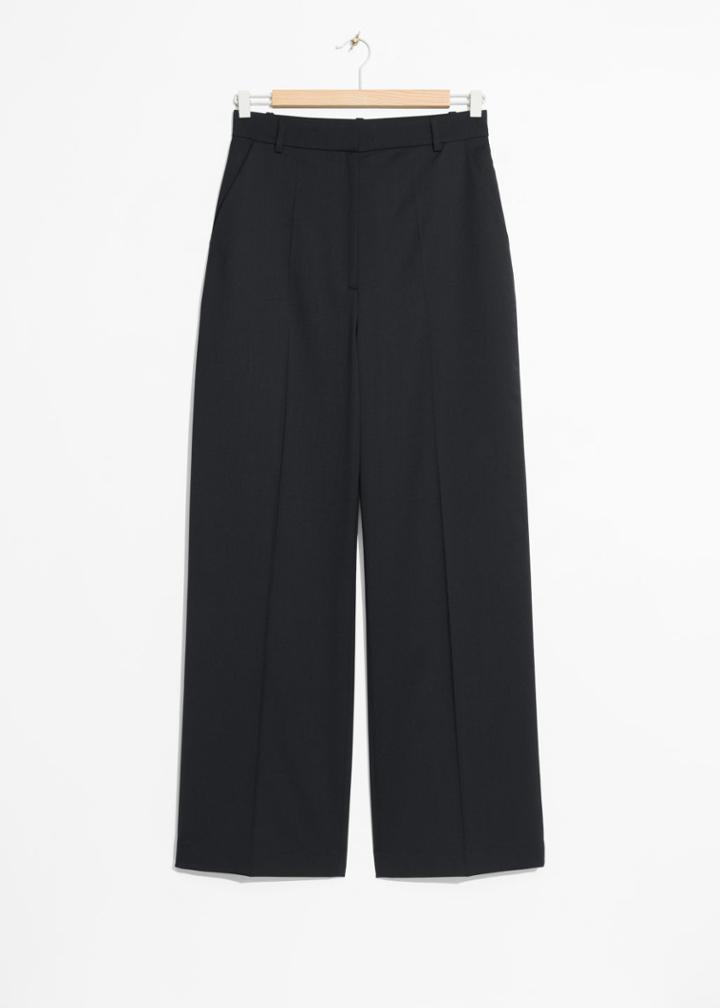 Other Stories Wide Leg Wool Trousers - Black