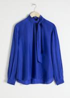 Other Stories Straight Fit Pussy Bow Blouse - Blue