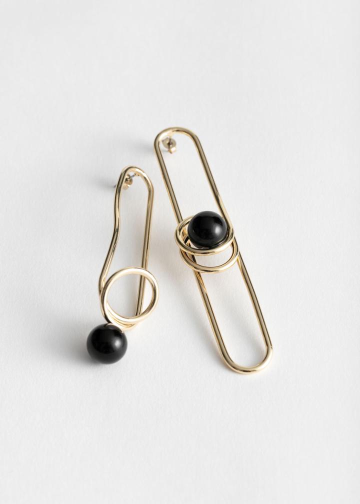 Other Stories Asymmetric Sphere Wire Earrings - Black