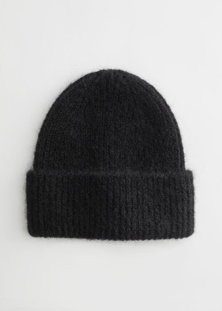 Other Stories Fuzzy Mohair Beanie - Black