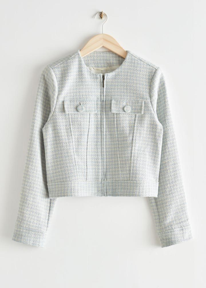 Other Stories Cropped Houndstooth Tweed Jacket - Blue