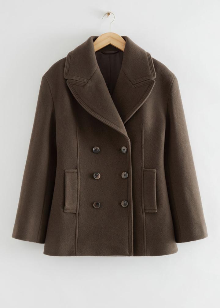 Other Stories Double-breasted Italian Wool Pea Coat - Green