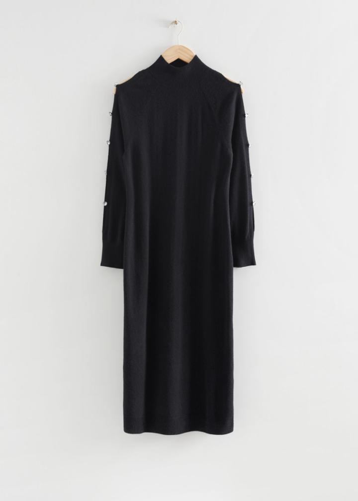 Other Stories Rhinestone Embellished Wool Knit Dress - Black
