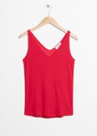Other Stories Ribbed V-neck Top - Red