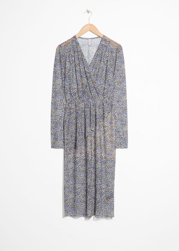 Other Stories Floral Print Wrap Midi Dress - Black