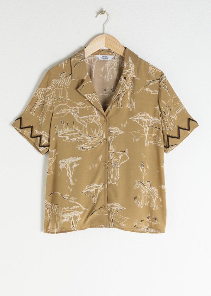 Other Stories Safari Print Button Up Shirt - Beige