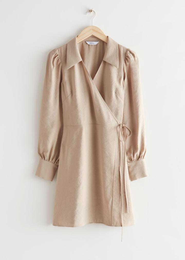Other Stories Collared Wrap Mini Dress - Beige
