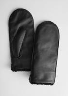 Other Stories Leather Faux Shearling Mittens - Black