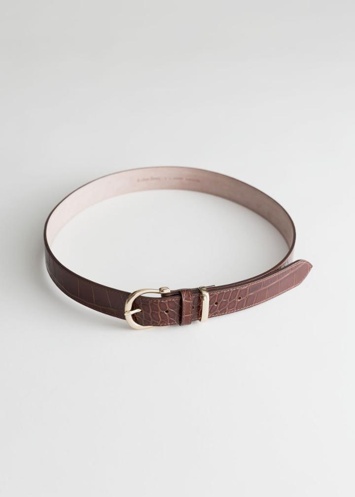 Other Stories Croc Embossed Leather Belt - Brown