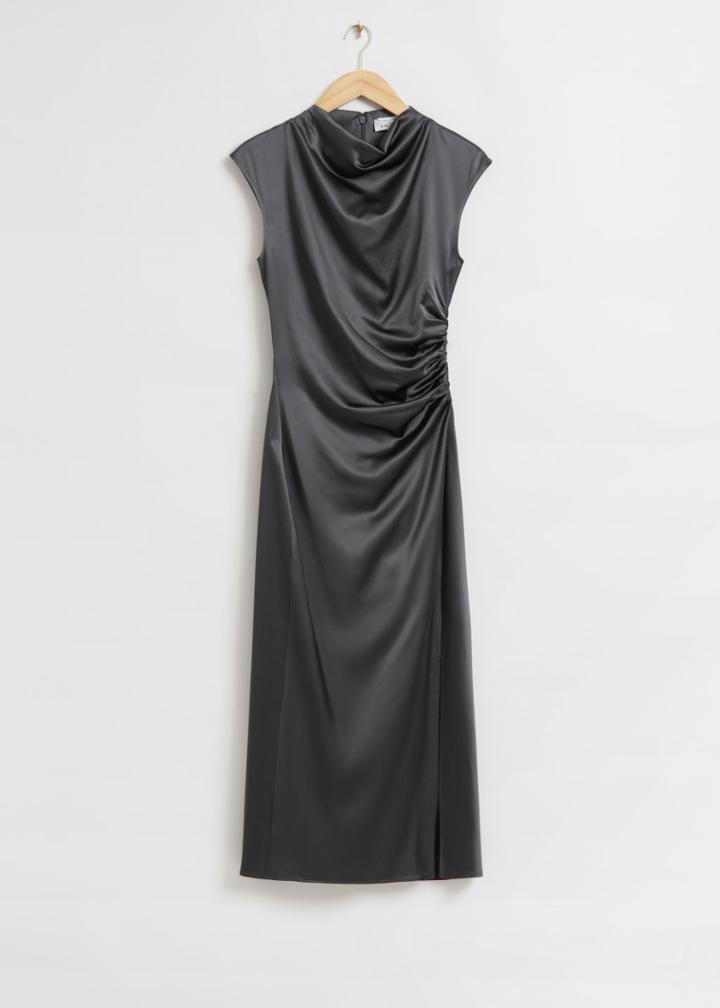Other Stories Fitted Twist Seam Midi Dress - Grey