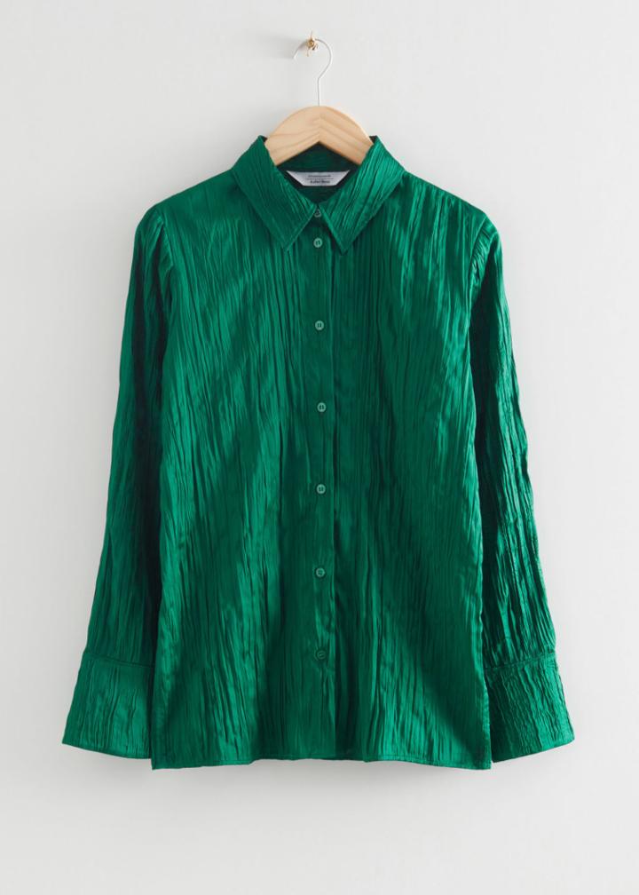 Other Stories Buttoned Satin Shirt - Green
