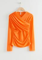 Other Stories Fitted Asymmetric Ruched Top - Orange