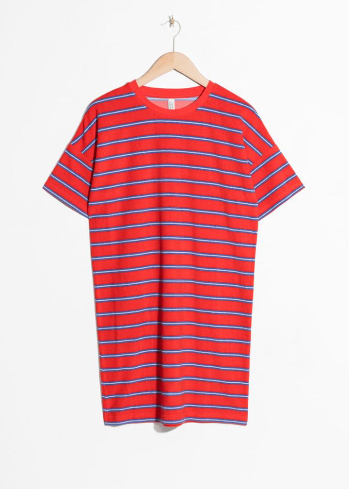 Other Stories Velour Striped T-shirt Dress - Red