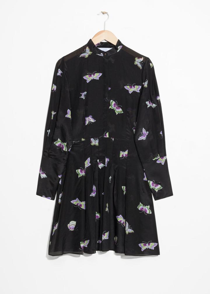 Other Stories Printed Silk Blend Dress - Black