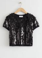 Other Stories Knitted Sequin Cropped Top - Black