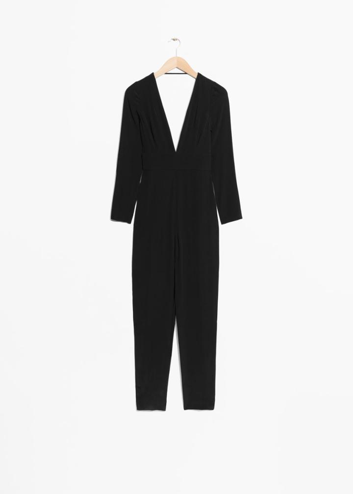 Other Stories Deep V Jumpsuit - Black