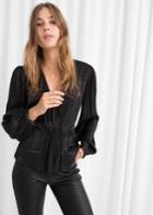 Other Stories Ruched Jacquard Blouse - Black