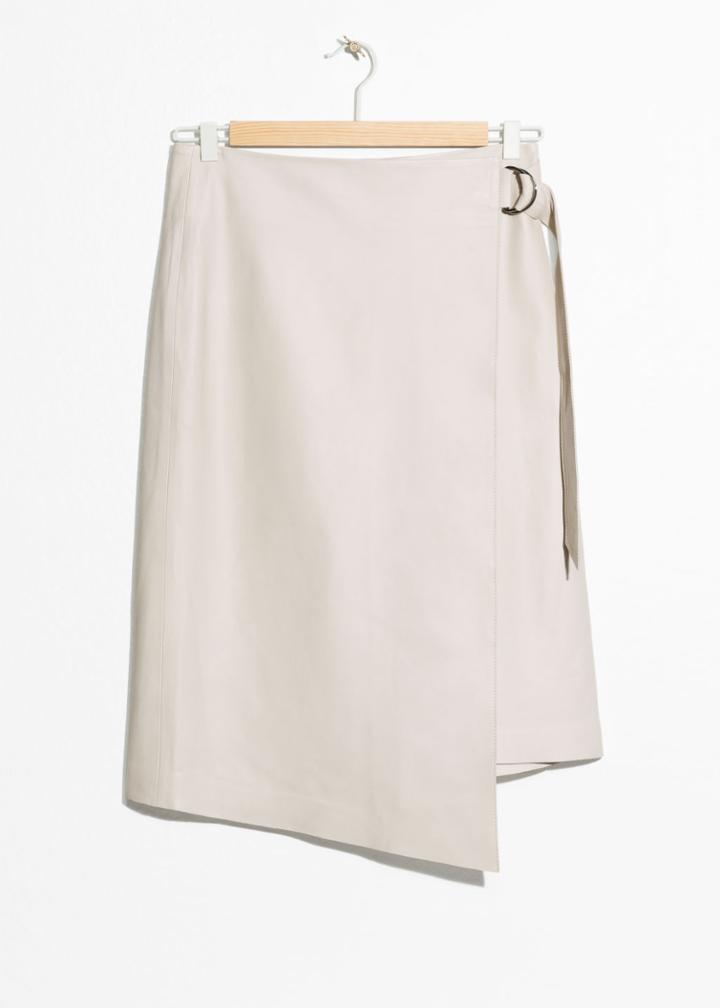 Other Stories Leather Belted Wrap Skirt - Grey