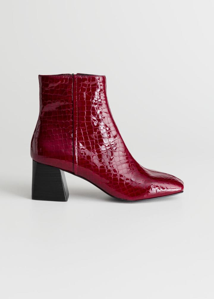 Other Stories Patent Square Toe Ankle Boots - Red