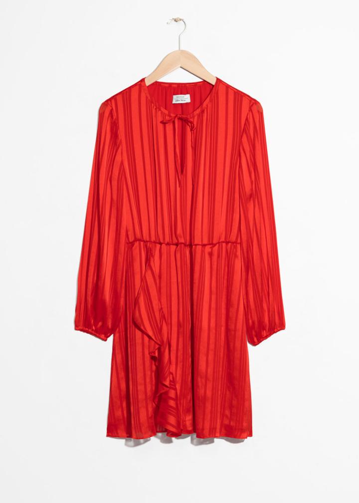Other Stories Satin Asymmetric Ruffle Dress - Red