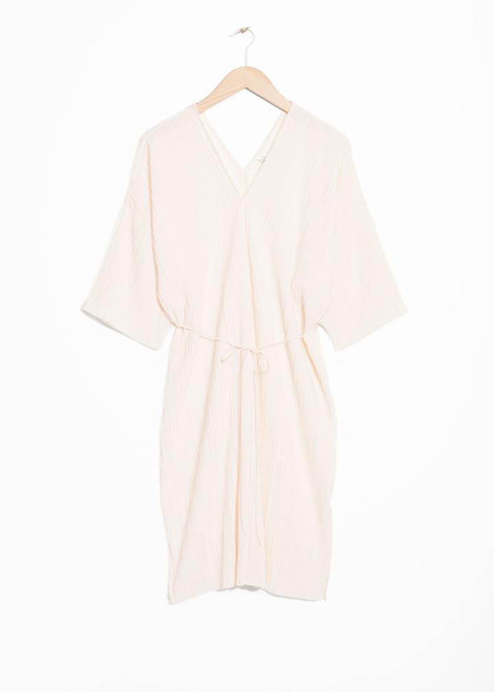 Other Stories Pliss V-neck Dress - Beige