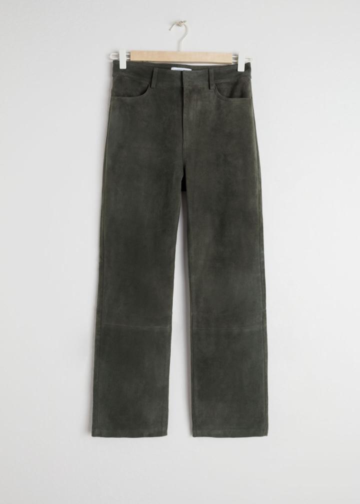 Other Stories Slim Fit Suede Trousers - Green