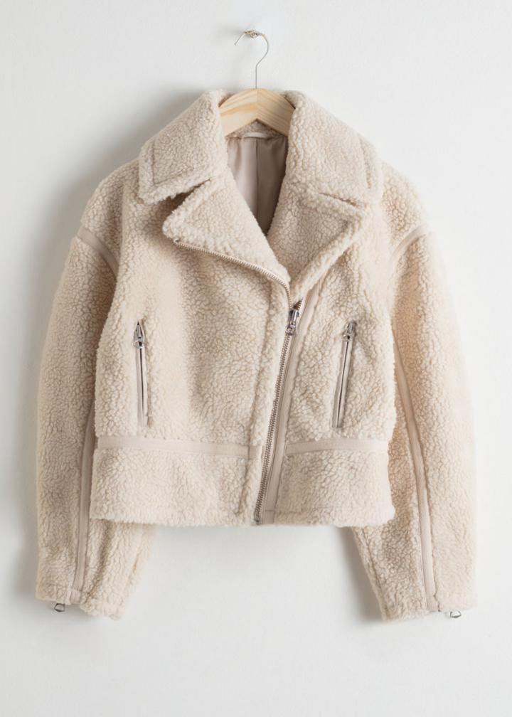 Other Stories Cropped Faux Shearling Jacket - Beige