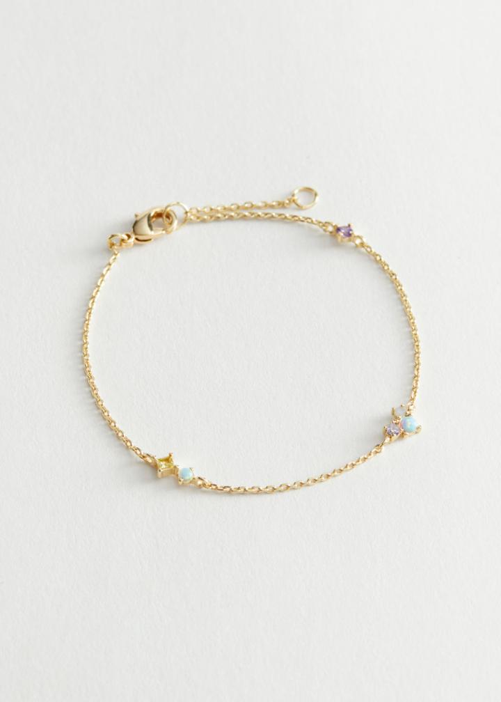 Other Stories Delicate Rhinestone Charm Bracelet - Green