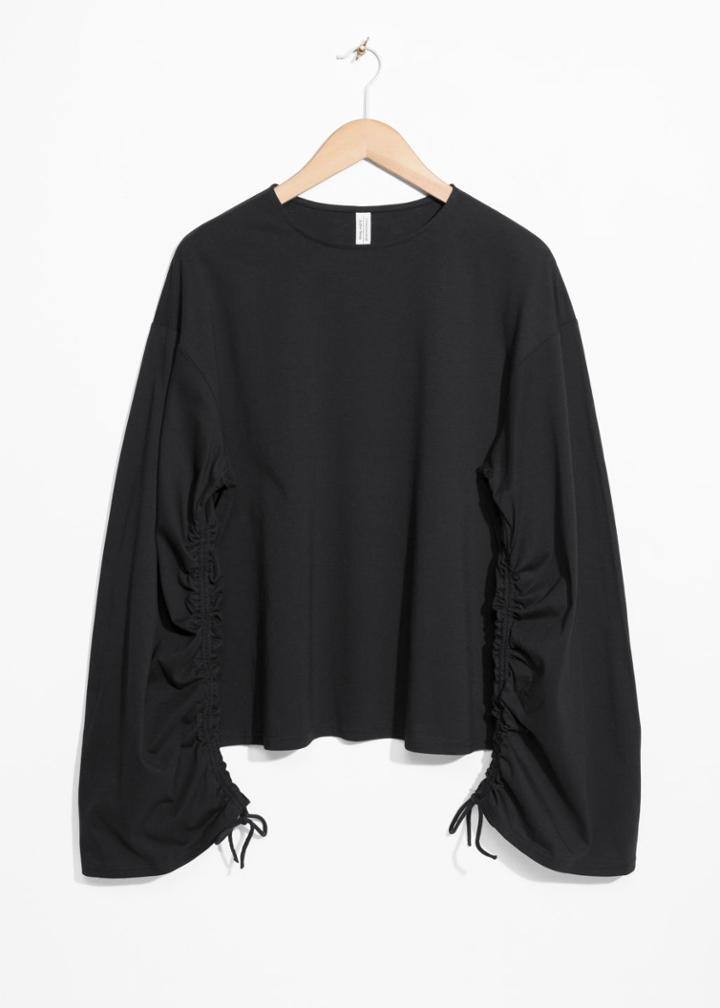 Other Stories Drawstring Sleeves Top - Black