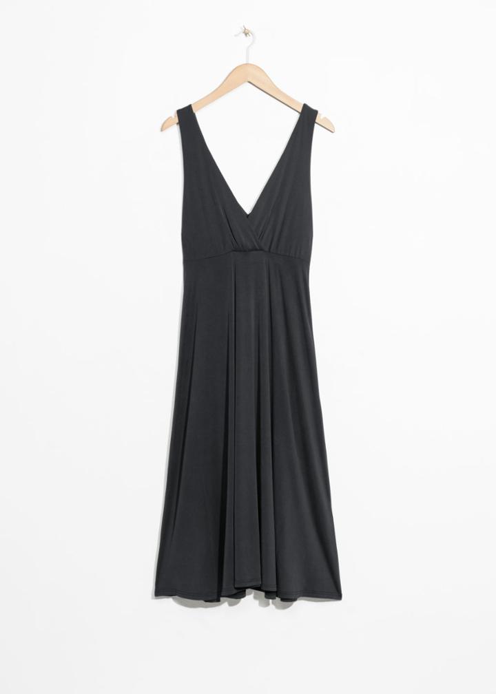 Other Stories Plunging Midi Dress - Black