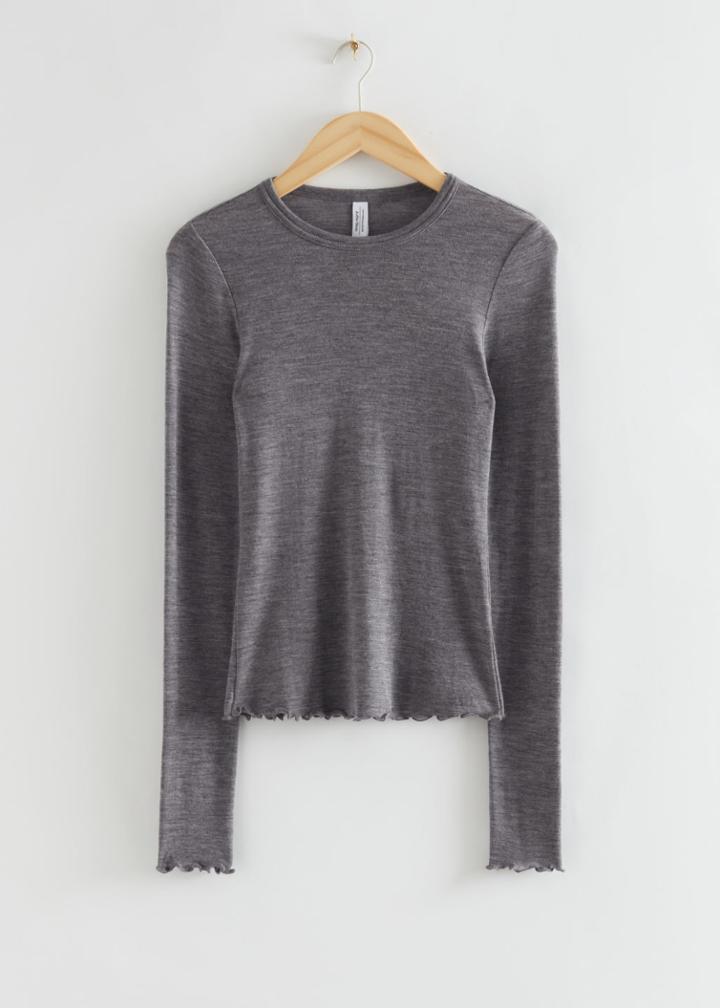 Other Stories Fitted Frill Wool Top - Grey