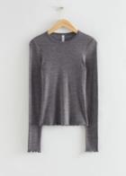 Other Stories Fitted Frill Wool Top - Grey