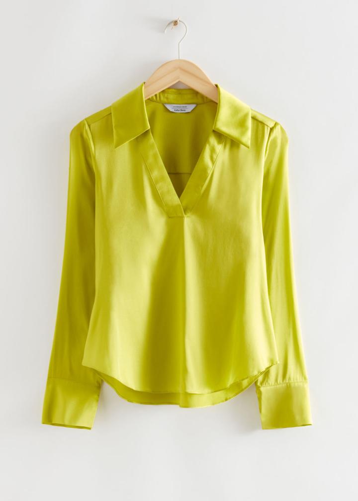 Other Stories Boxy Fit Satin Shirt - Yellow