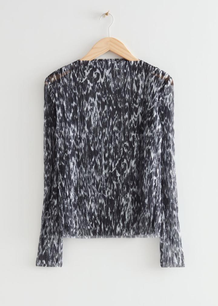 Other Stories Crinkled Print Top - Black