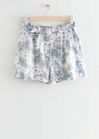 Other Stories Printed Belted Linen Shorts - Blue